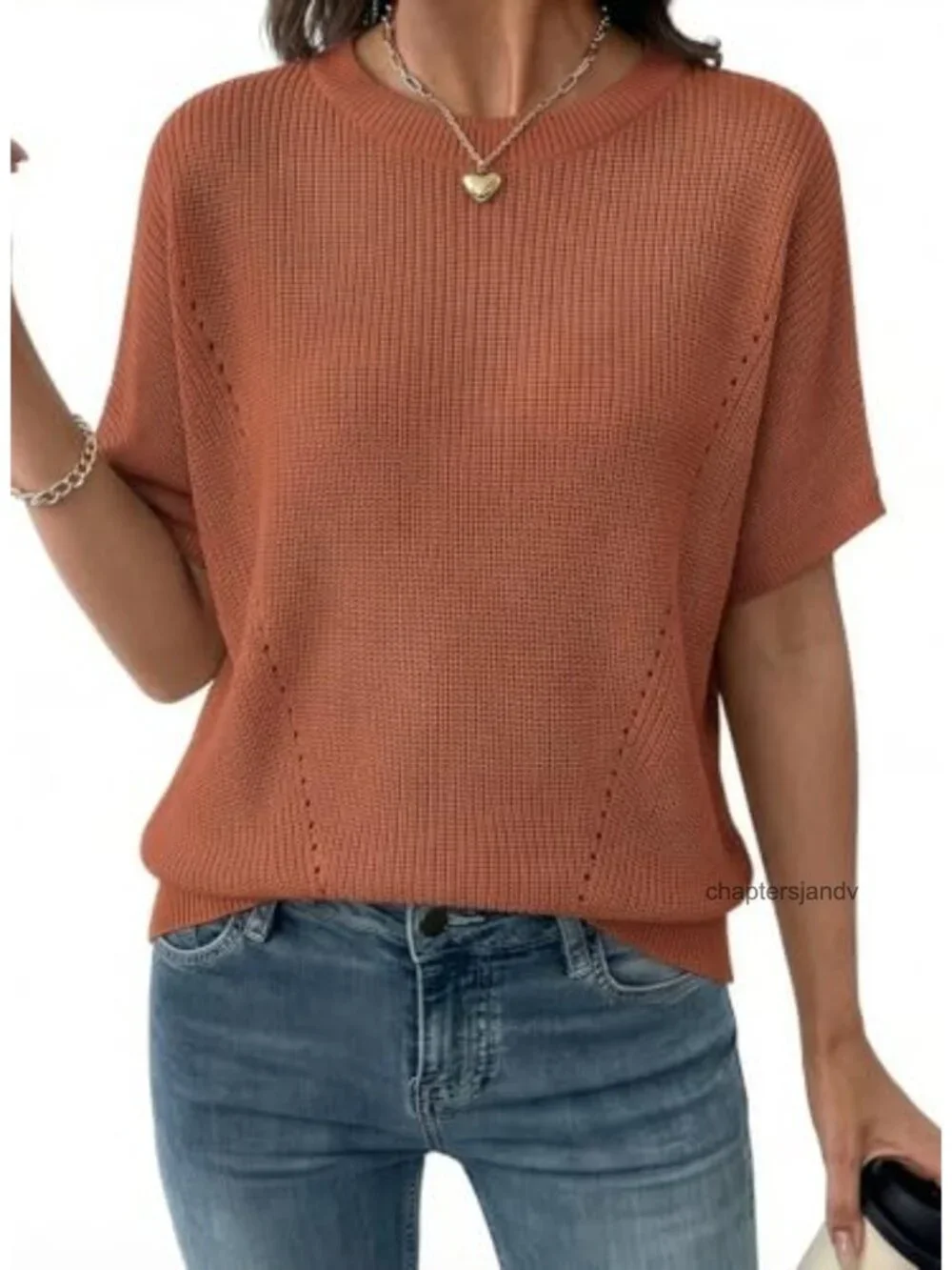 Womens Short Sleeve Rib-Knit Sweater Off Shoulder Loose Pullover Top